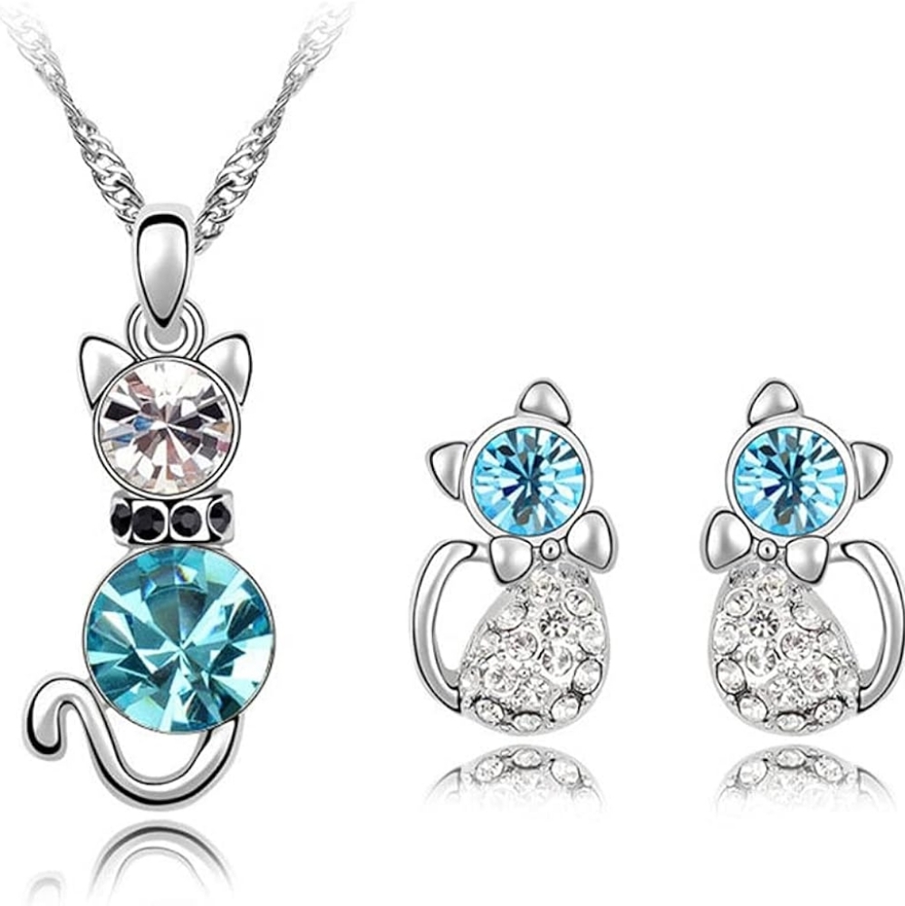 Austrian Crystal cat necklace and earrings set